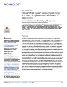 First page of article, "Relationship between journal impact factor and the thoroughness and helpfulness of peer reviews"