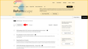 Screenshot of results of a search in Reformscape with "Visualize data" button on left highlighted.