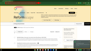 Screenshot of search results in Reformscape with URL window in browser highlighted.