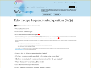 Screenshot of Reformscape frequently asked questions (FAQ) page.