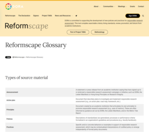 Screenshot of Reformscape glossary.