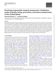 First page of "Practicing responsible research assessment: Qualitative study of faculty hiring, promotion, and tenure assessments in the United States"